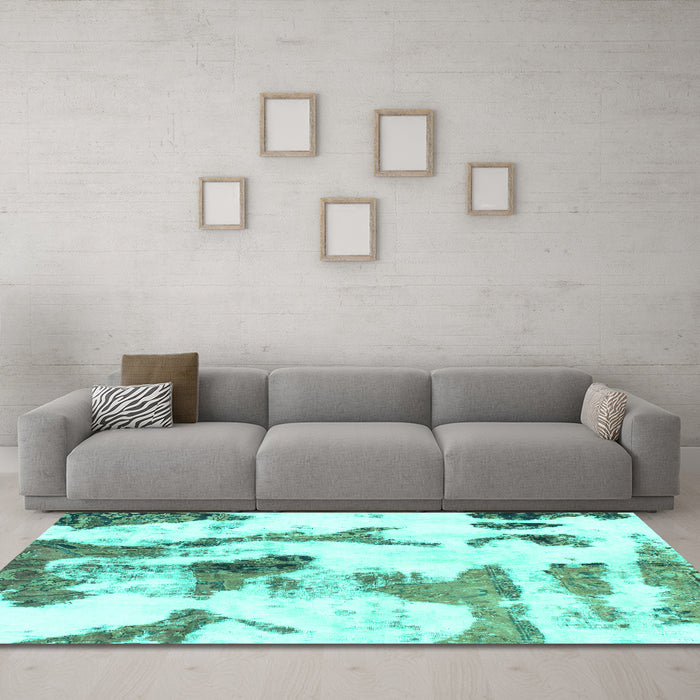 Machine Washable Abstract Turquoise Modern Area Rugs in a Living Room,, wshabs1035turq
