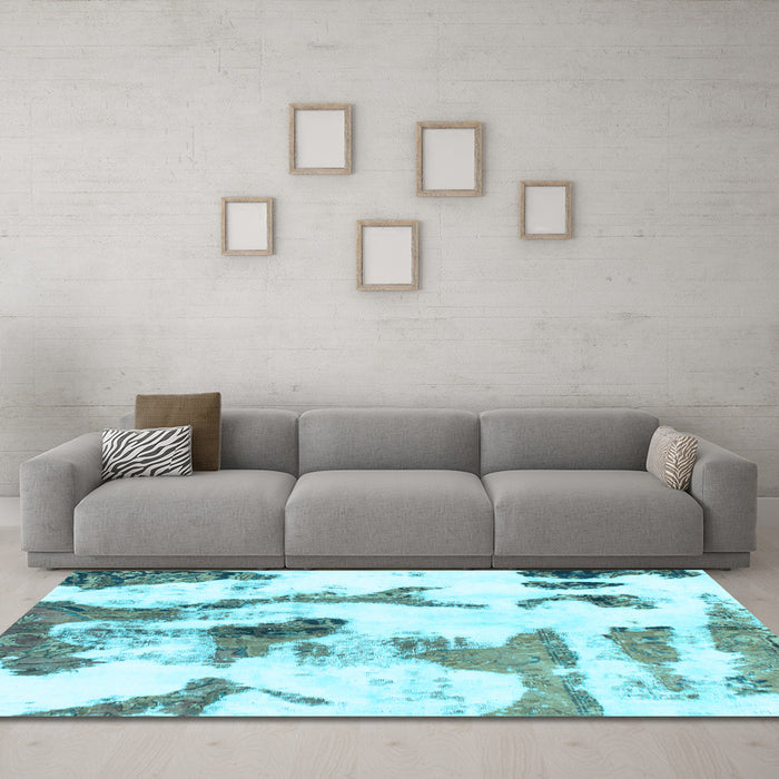 Machine Washable Abstract Light Blue Modern Rug in a Living Room, wshabs1035lblu