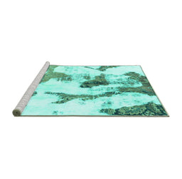 Sideview of Machine Washable Abstract Turquoise Modern Area Rugs, wshabs1035turq