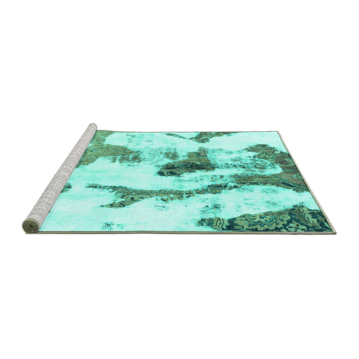 Sideview of Machine Washable Abstract Turquoise Modern Area Rugs, wshabs1035turq