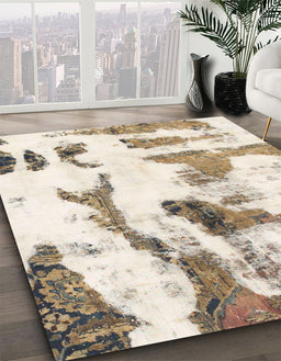 Machine Washable Abstract Gold Rug in a Family Room, wshabs1035