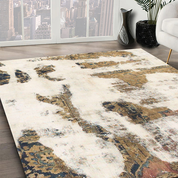 Machine Washable Abstract Gold Rug in a Family Room, wshabs1035