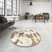 Round Machine Washable Abstract Gold Rug in a Office, wshabs1035