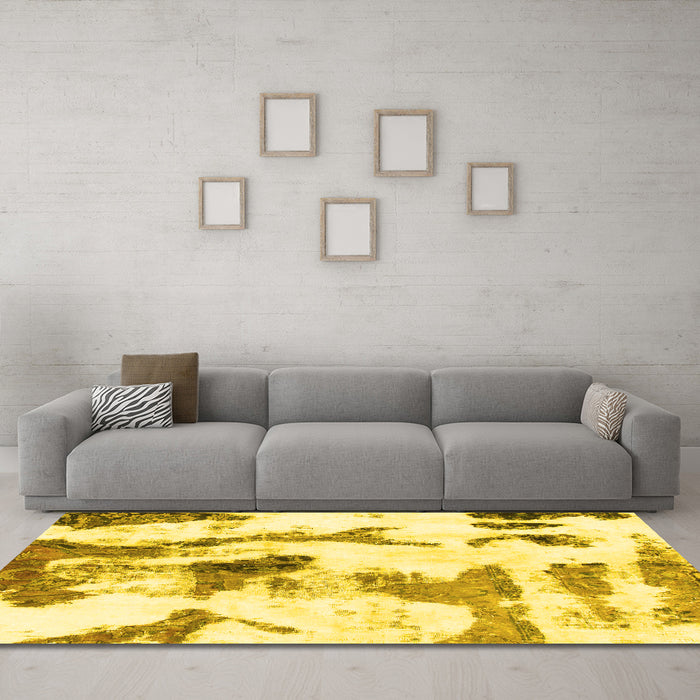 Machine Washable Abstract Yellow Modern Rug in a Living Room, wshabs1035yw