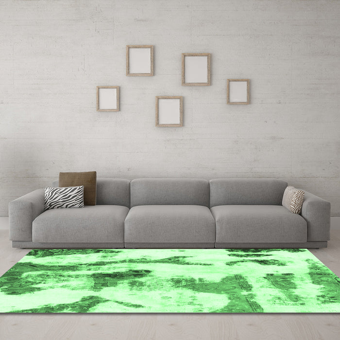 Machine Washable Abstract Emerald Green Modern Area Rugs in a Living Room,, wshabs1035emgrn