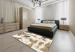 Machine Washable Abstract Gold Rug in a Bedroom, wshabs1035