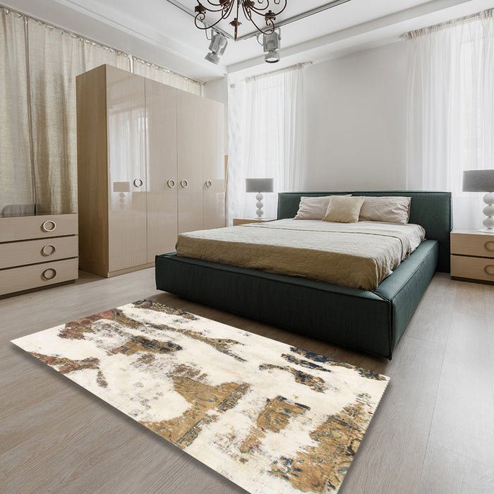 Machine Washable Abstract Gold Rug in a Bedroom, wshabs1035