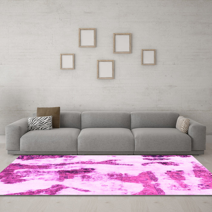Machine Washable Abstract Pink Modern Rug in a Living Room, wshabs1035pnk