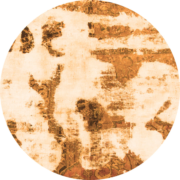 Round Machine Washable Abstract Orange Modern Area Rugs, wshabs1035org