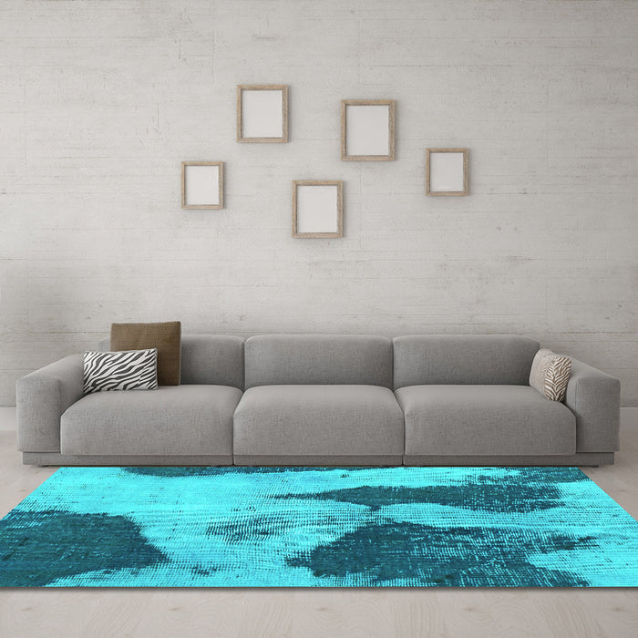 Machine Washable Persian Turquoise Bohemian Area Rugs in a Living Room,, wshabs1036turq