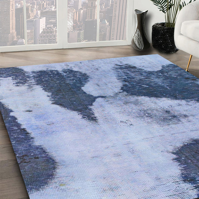 Machine Washable Abstract Azure Blue Rug in a Family Room, wshabs1036
