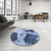 Round Machine Washable Abstract Azure Blue Rug in a Office, wshabs1036