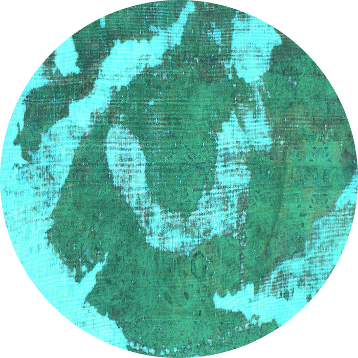 Round Machine Washable Abstract Turquoise Modern Area Rugs, wshabs1037turq