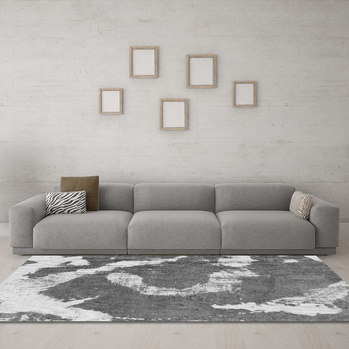 Machine Washable Abstract Gray Modern Rug in a Living Room,, wshabs1037gry