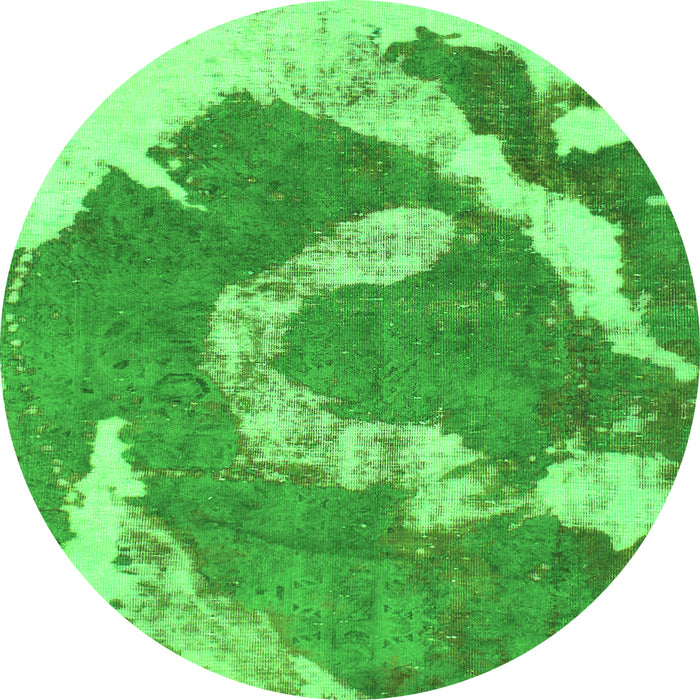 Round Machine Washable Abstract Green Modern Area Rugs, wshabs1037grn