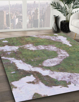 Abstract Dark Green Modern Rug in Family Room, abs1037