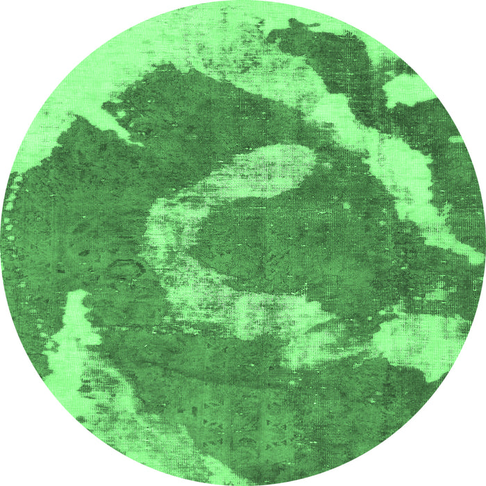 Round Machine Washable Abstract Emerald Green Modern Area Rugs, wshabs1037emgrn