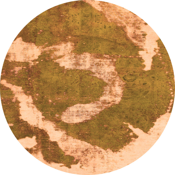 Round Machine Washable Abstract Orange Modern Area Rugs, wshabs1037org