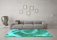 Machine Washable Abstract Turquoise Modern Rug, wshabs1037turq