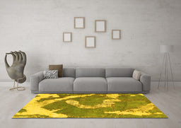 Machine Washable Abstract Yellow Modern Rug in a Living Room, wshabs1037yw