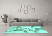 Machine Washable Abstract Turquoise Modern Rug, wshabs1038turq