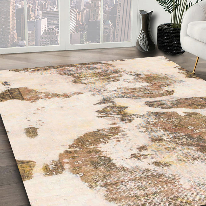 Machine Washable Abstract Light Copper Gold Rug in a Family Room, wshabs1038