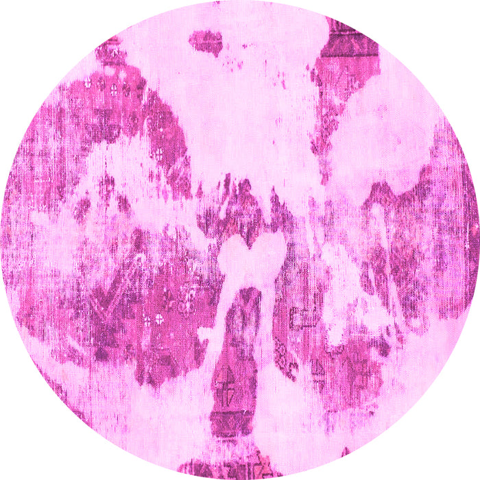 Round Machine Washable Abstract Pink Modern Rug, wshabs1038pnk