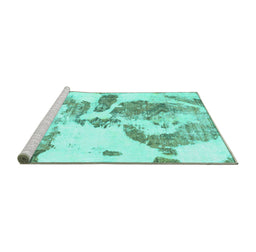 Sideview of Machine Washable Abstract Turquoise Modern Area Rugs, wshabs1038turq