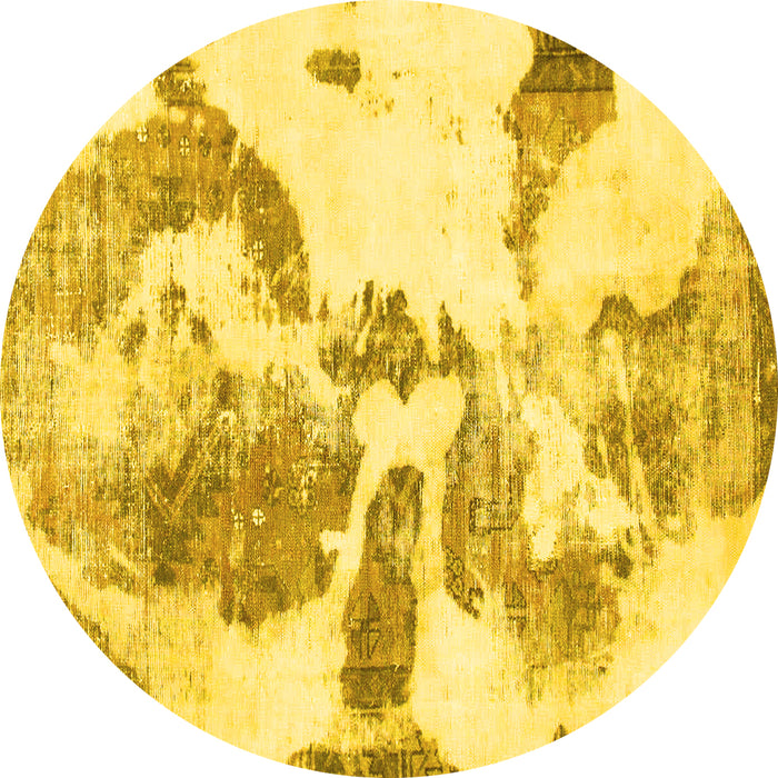 Round Machine Washable Abstract Yellow Modern Rug, wshabs1038yw