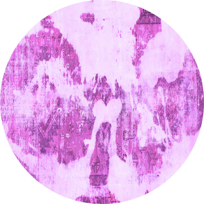 Round Machine Washable Abstract Purple Modern Area Rugs, wshabs1038pur