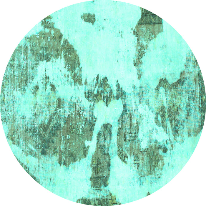 Round Machine Washable Abstract Turquoise Modern Area Rugs, wshabs1038turq