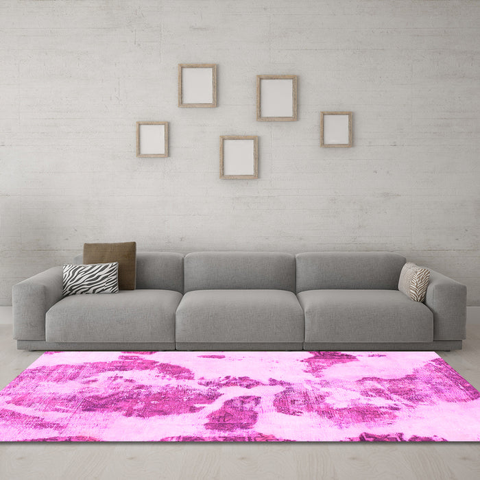 Machine Washable Abstract Pink Modern Rug in a Living Room, wshabs1038pnk