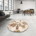 Round Machine Washable Abstract Light Copper Gold Rug in a Office, wshabs1038