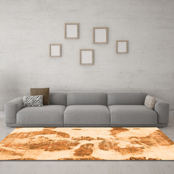 Machine Washable Abstract Orange Modern Area Rugs in a Living Room, wshabs1038org