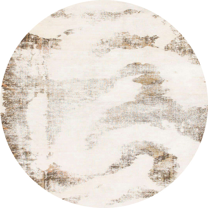 Round Machine Washable Abstract Tan Brown Rug, wshabs1039