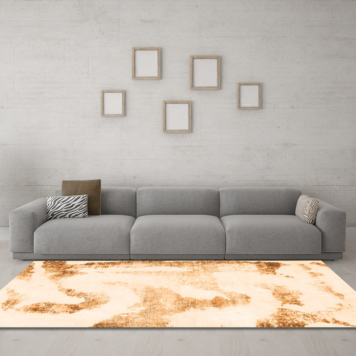 Machine Washable Abstract Orange Modern Area Rugs in a Living Room, wshabs1039org