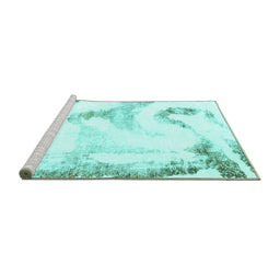 Sideview of Machine Washable Abstract Turquoise Modern Area Rugs, wshabs1039turq