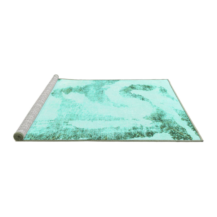 Sideview of Machine Washable Abstract Turquoise Modern Area Rugs, wshabs1039turq