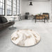 Round Machine Washable Abstract Tan Brown Rug in a Office, wshabs1039