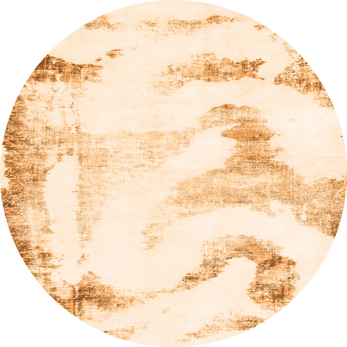 Round Machine Washable Abstract Orange Modern Area Rugs, wshabs1039org