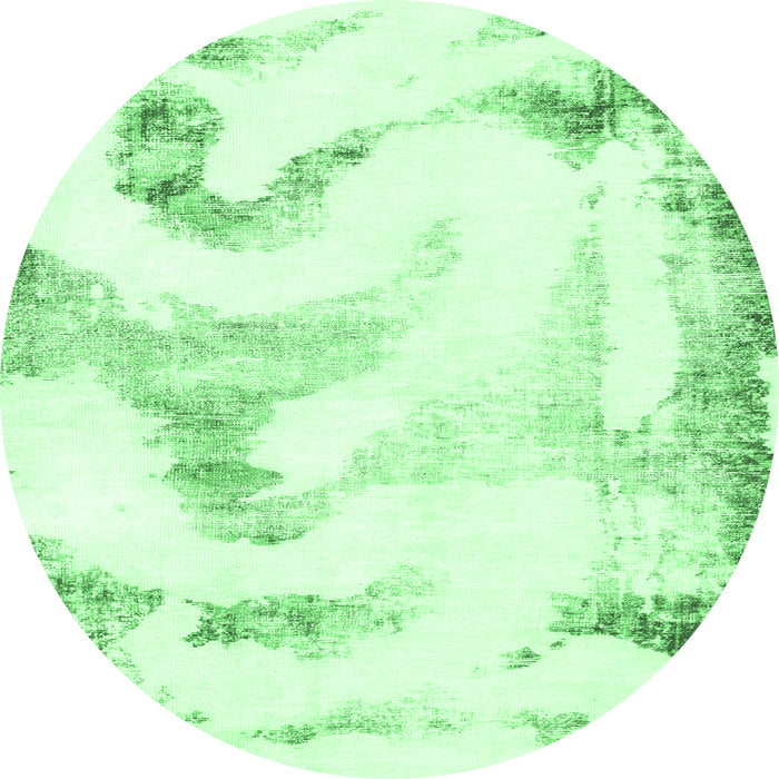 Round Machine Washable Abstract Emerald Green Modern Area Rugs, wshabs1039emgrn