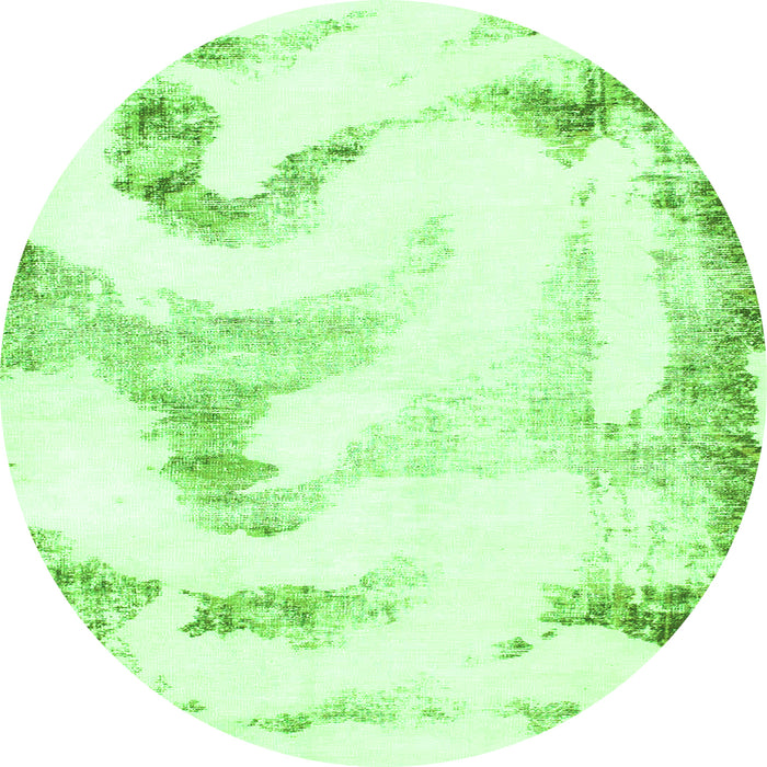 Round Machine Washable Abstract Green Modern Area Rugs, wshabs1039grn