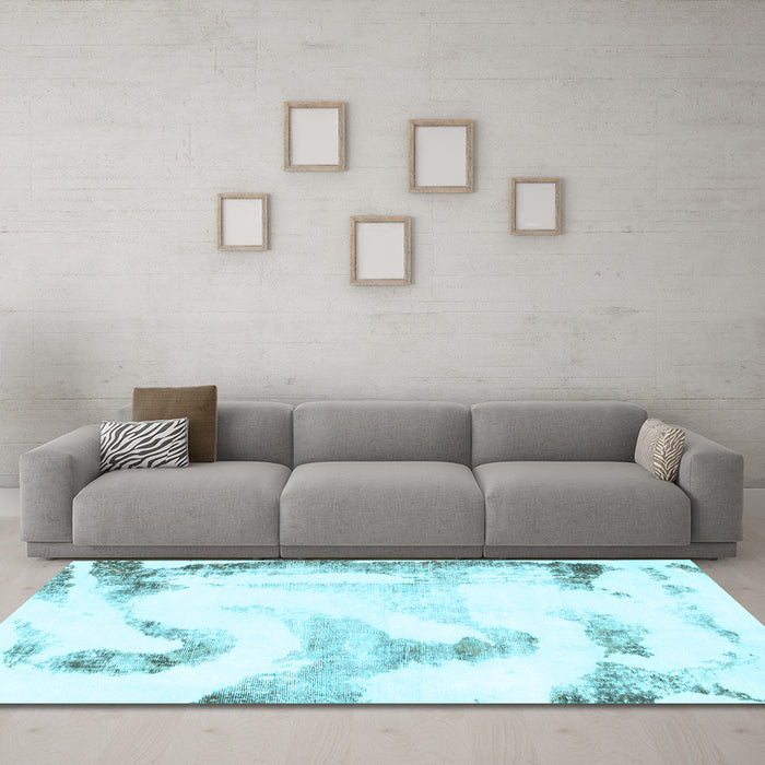 Machine Washable Abstract Light Blue Modern Rug in a Living Room, wshabs1039lblu