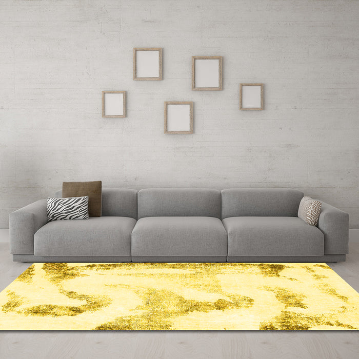 Machine Washable Abstract Yellow Modern Rug in a Living Room, wshabs1039yw