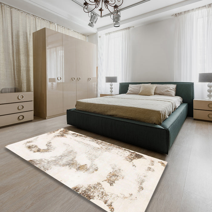 Machine Washable Abstract Tan Brown Rug in a Bedroom, wshabs1039