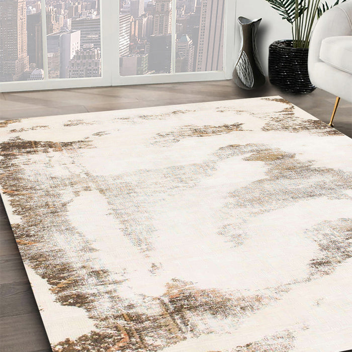 Machine Washable Abstract Tan Brown Rug in a Family Room, wshabs1039