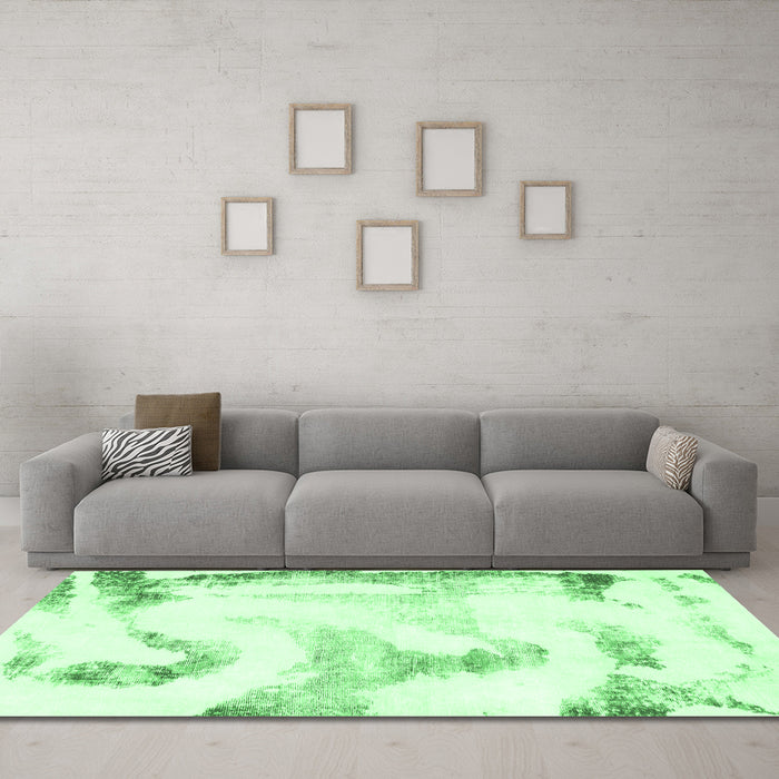 Machine Washable Abstract Emerald Green Modern Area Rugs in a Living Room,, wshabs1039emgrn