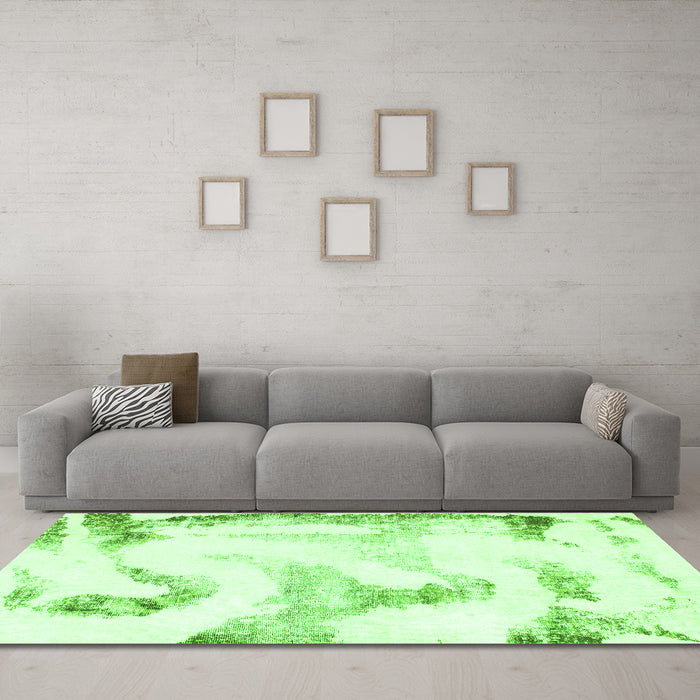 Machine Washable Abstract Green Modern Area Rugs in a Living Room,, wshabs1039grn