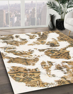 Machine Washable Abstract Champagne Beige Rug in a Family Room, wshabs1040
