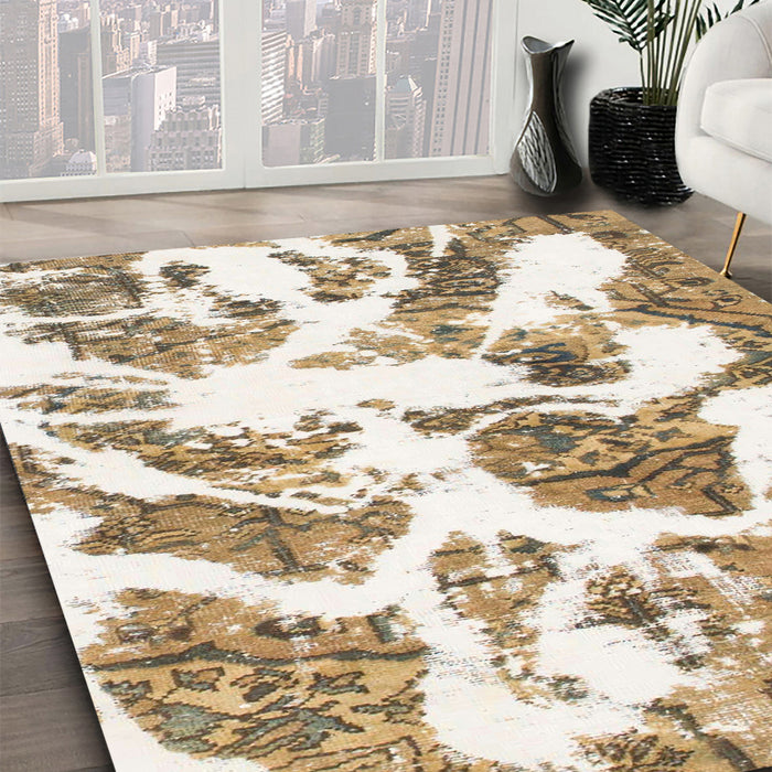Machine Washable Abstract Champagne Beige Rug in a Family Room, wshabs1040